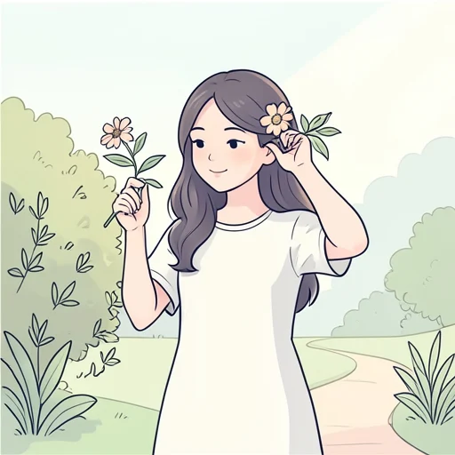 彼女は花を一輪摘んで髪に挿した - Bildwörterbuch