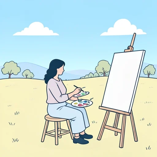 彼女は原の風景を描いてる - Bildwörterbuch