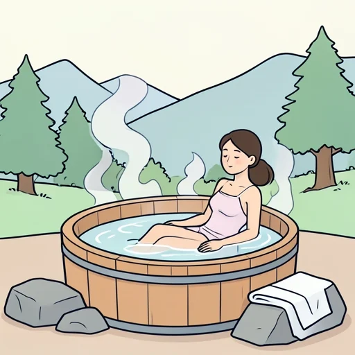 彼女は日々の疲れを温泉で癒した - Bildwörterbuch