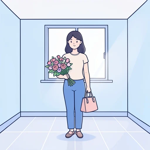 彼女は左手に花を持って右手に鞄を下げていた - Bildwörterbuch