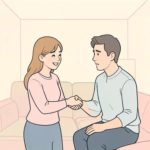 彼女は微笑んで彼を安心させた - Bildwörterbuch