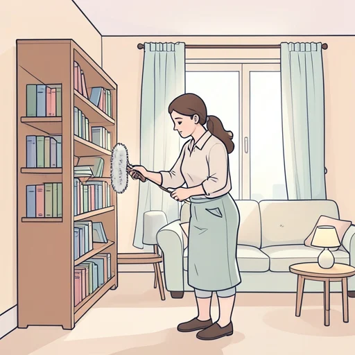 彼女は本棚の埃を丁寧にはたいた - Bildwörterbuch