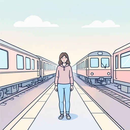 彼女はホームで電車を待ってる - Bildwörterbuch