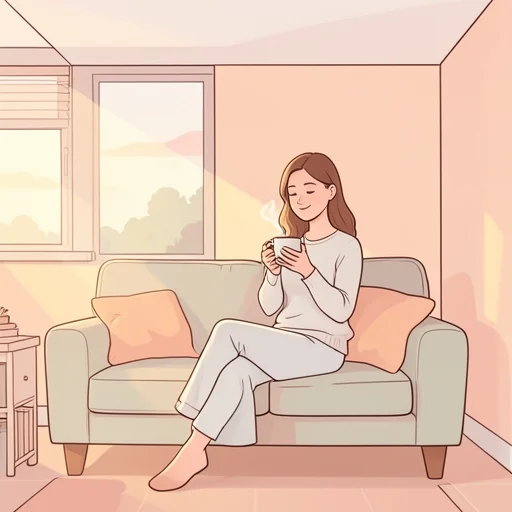 彼女は一日の終わりに温かい茶を飲んでほっとした - Bildwörterbuch