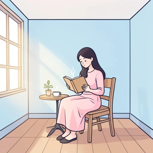 彼女は椅子に座って静かに本を読んでた - Bildwörterbuch