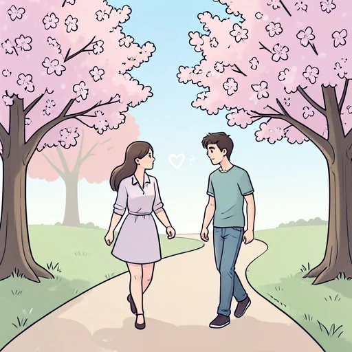 彼女はいつもと違う道で彼に出会って恋に落ちた - Bildwörterbuch