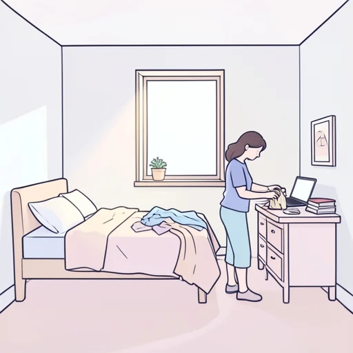 彼女は自分の部屋をきれいに保つようにしてる - Bildwörterbuch