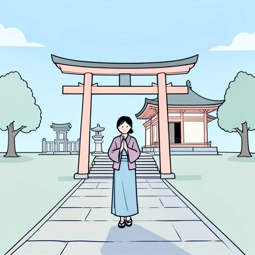 彼女は神社に参拝に行った - Bildwörterbuch