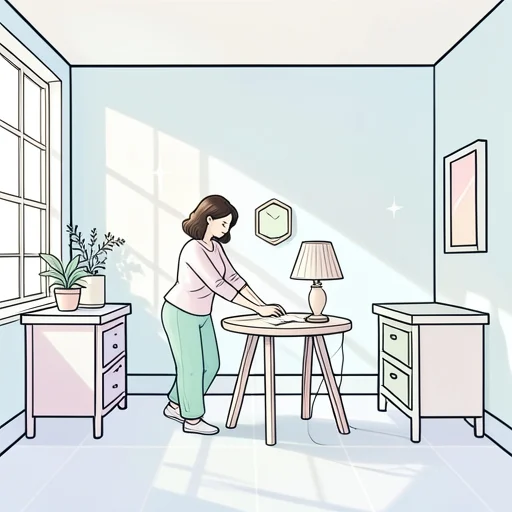 彼女は家具をセットして部屋を飾った - Bildwörterbuch
