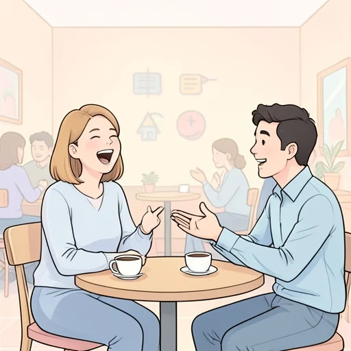 彼女は彼の冗談を聞いて思わず笑いが止まらなくなった - Bildwörterbuch