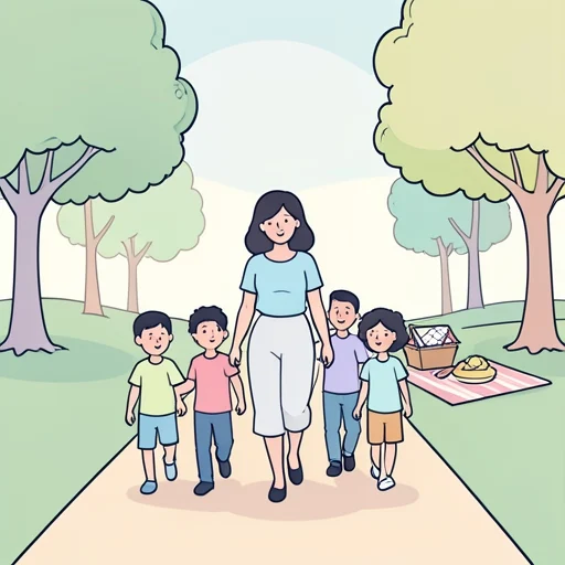 彼女は家族四人で毎週末ピクニックに出かける - Bildwörterbuch