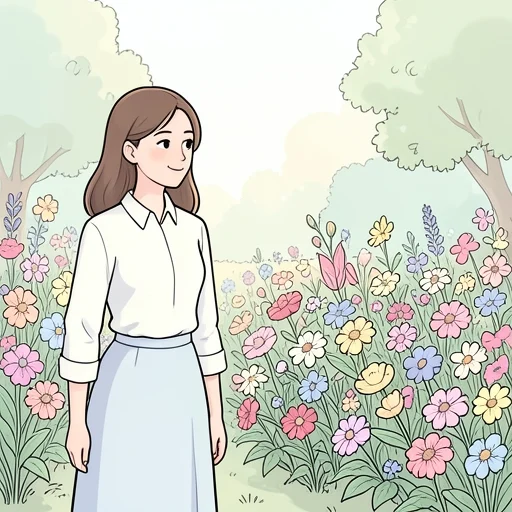 彼女はきれいな花が咲いてるのを見て立ち止まった - Bildwörterbuch