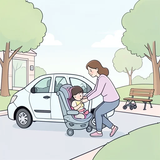 彼女は子供を車に乗せて公園へ出かけた - Bildwörterbuch
