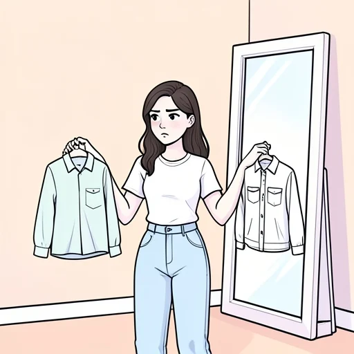 彼女はこの流行を取り入れるかどうか迷ってる - Bildwörterbuch