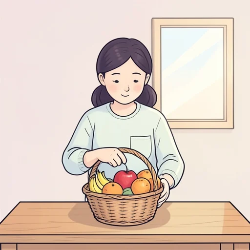 彼女は果物かごにリンゴを入れた - Bildwörterbuch