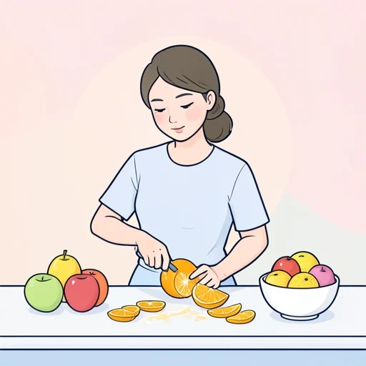 彼女は果物の皮をきれいに剥くのが得意だ - Bildwörterbuch