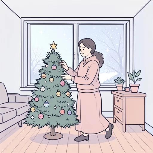 彼女はクリスマスツリーに飾りを付けた - Bildwörterbuch