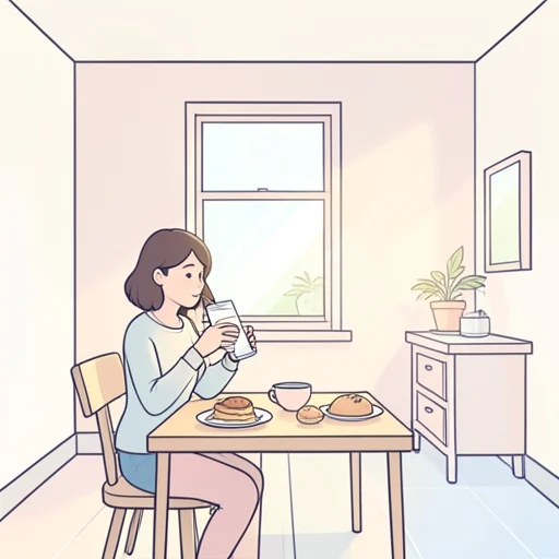 彼女は毎朝牛乳を飲んで栄養を摂ってる - Bildwörterbuch