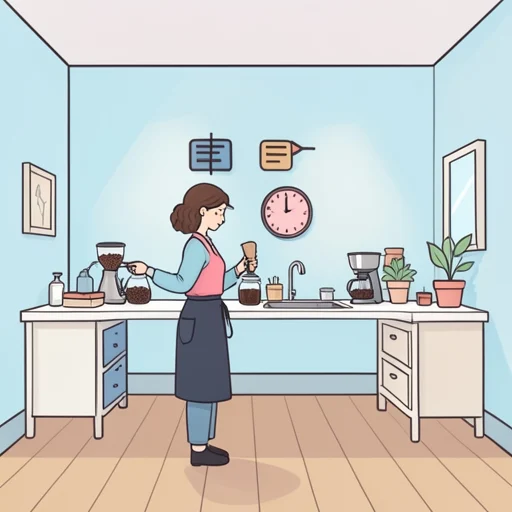 彼女は毎朝、同じ時間に同じコーヒー豆を揃えて淹れる - Bildwörterbuch