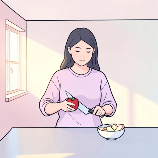 彼女は毎日りんごを1個食べて健康を保ってる - Bildwörterbuch