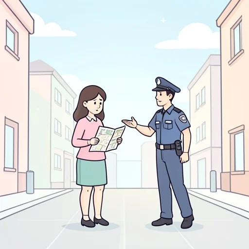 彼女は道に迷って警察に助けを求めた - Bildwörterbuch