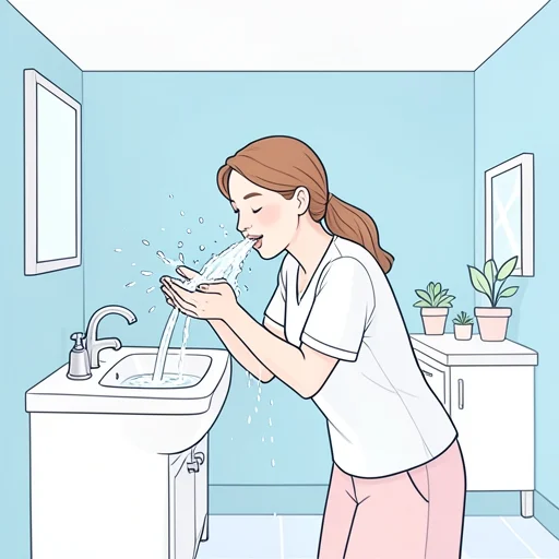 彼女は水で顔を濡らして目を覚まさせた - Bildwörterbuch