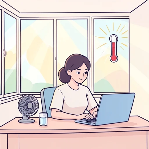 彼女は夏が来ても暑さにめげず仕事を続ける - Bildwörterbuch