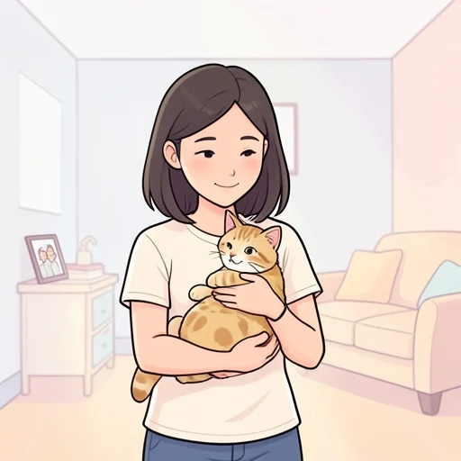 彼女は猫を家族の一員として大事に育ててる - Bildwörterbuch