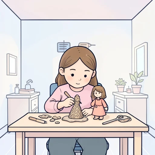 彼女は粘土で精巧な人形を造った - Bildwörterbuch