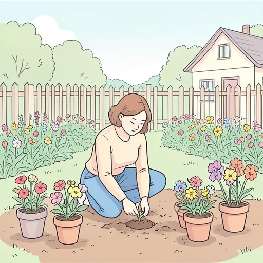 彼女は庭にきれいな花を植えさせた - Bildwörterbuch