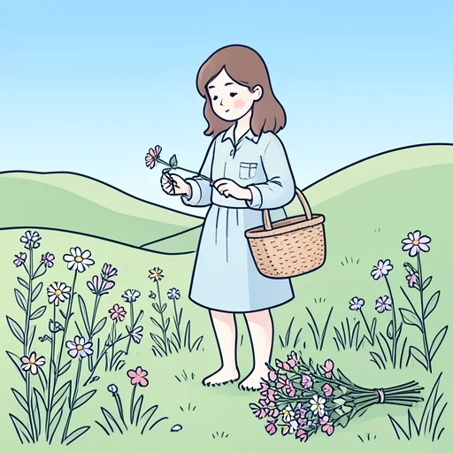 彼女は野の花を摘んで花束を作った - Bildwörterbuch