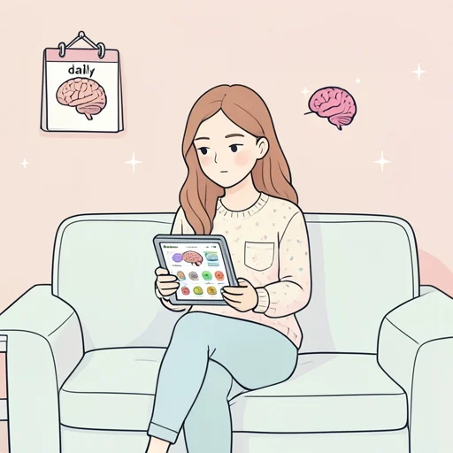 彼女は脳トレのアプリで毎日遊んでる - Bildwörterbuch