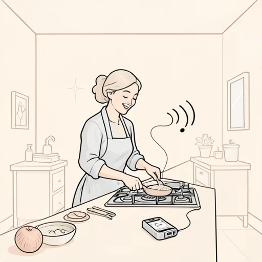 彼女は音楽を聴きながら料理を作るのが好きだ - Bildwörterbuch