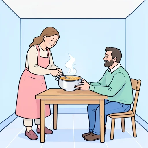 彼女はお椀に熱いスープをよそって彼に渡した - Bildwörterbuch