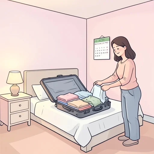 彼女は旅行の荷を前日に詰めて準備完了した - Bildwörterbuch