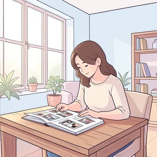 彼女は旅行の写真をアルバムに整理してる - Bildwörterbuch