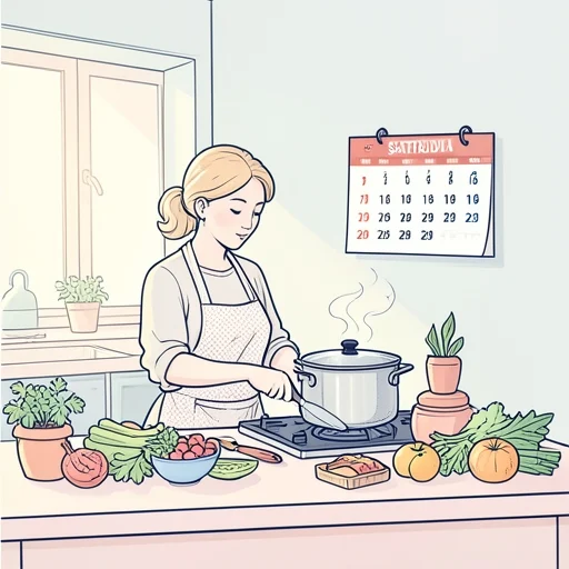 彼女は料理が得意で、週末はいつも作ってる - Bildwörterbuch