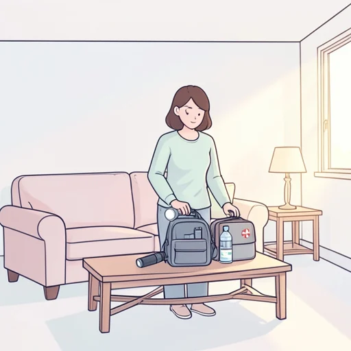 彼女は災害に備えて非常持ち出し袋を準備してる - Bildwörterbuch