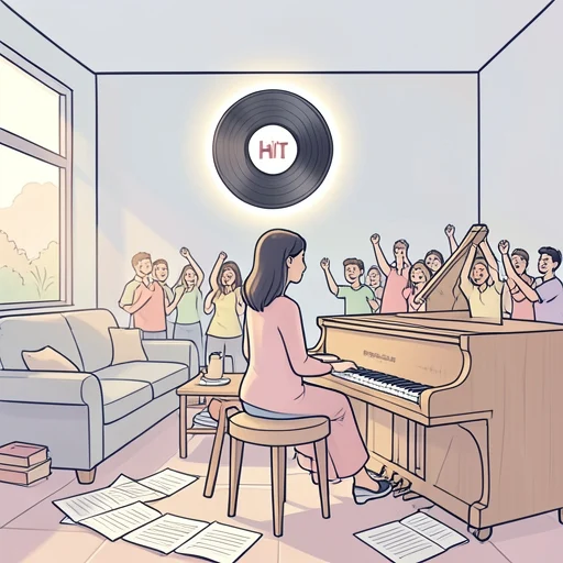 彼女は作曲に3年かけた曲が大ヒットして一躍有名になった - Bildwörterbuch