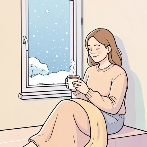 彼女は寒い日に温かいお茶を飲むと安心する - Bildwörterbuch
