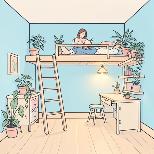 彼女は狭い部屋でも工夫して快適に暮らしてる - Bildwörterbuch