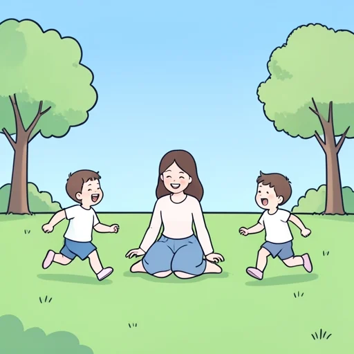 彼女は芝生で子供と遊んだ - Bildwörterbuch
