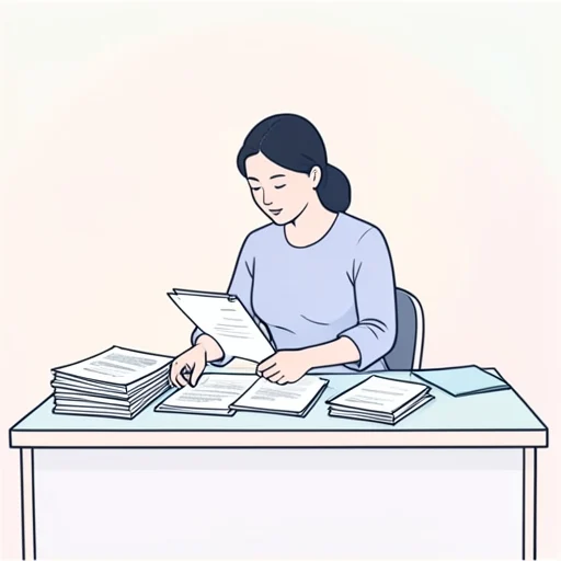 彼女は資料を机の上に揃えて並べ直した - Bildwörterbuch