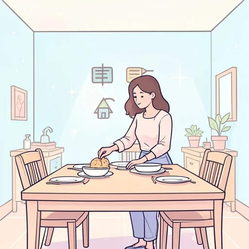 彼女は食卓にお皿を並べた - Bildwörterbuch