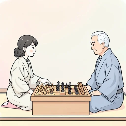 彼女は将棋の名人と対戦して見事勝利を収めた - Bildwörterbuch