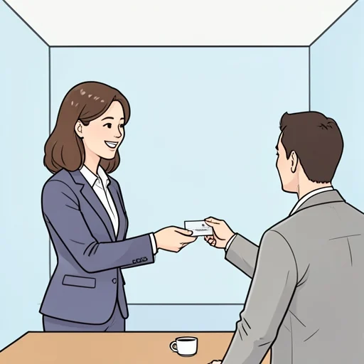 彼女は初対面の相手に笑顔で名刺を渡すのが礼儀だと言った - Bildwörterbuch