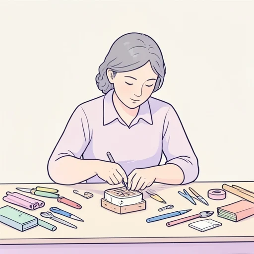 彼女は集中して作業を続けながら一つ一つ丁寧に仕上げていった - Bildwörterbuch