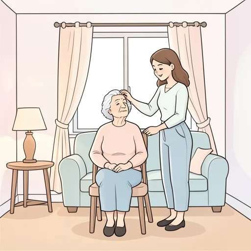 彼女は祖母の髪を優しく撫でてあげた - Bildwörterbuch