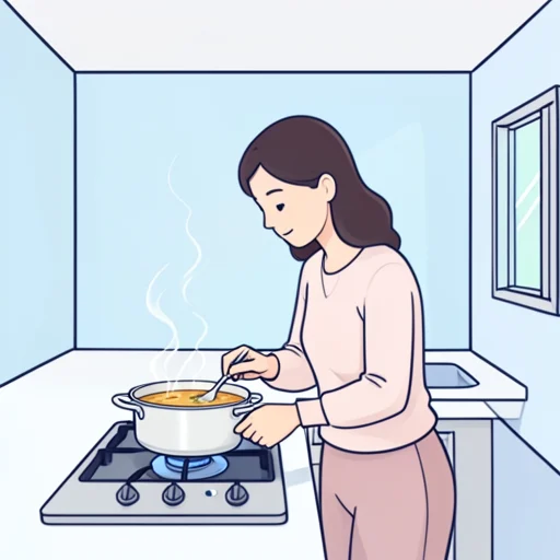 彼女はスープを暖めて食べた - Bildwörterbuch