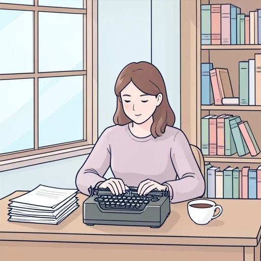 彼女はタイプライターで原稿を書いてた - Bildwörterbuch